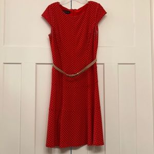 Jones New York size 10 red and tan polka dot dress